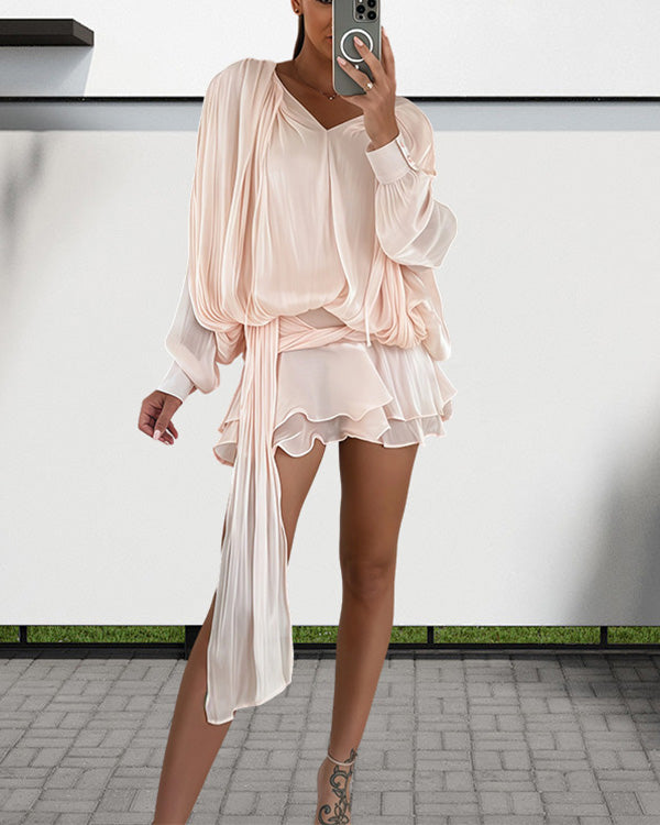 Facerya Satin Irregular Ruffled Mini Dress