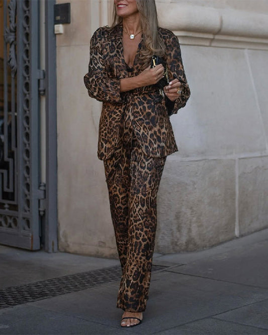 Facerya Leopard Blazer And Pants Set