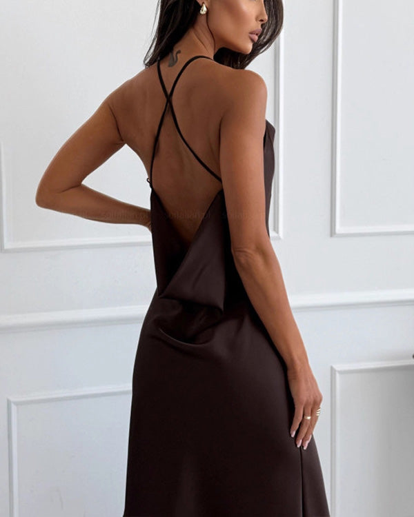 Facerya Satin Patchwork Split Dress