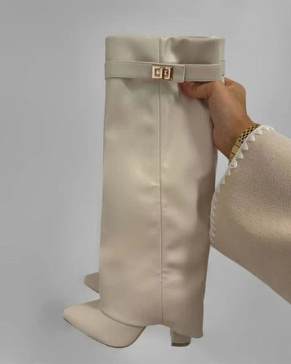 Facerya Pointed Toe Knee High Leather Boots