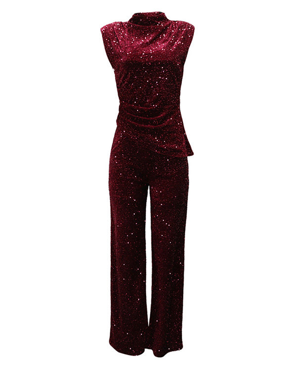 Facerya Shine Velvet Top And Pant Set