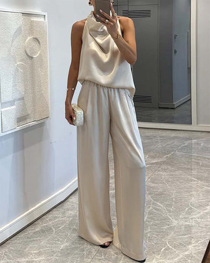Facerya Satin Halter Top And Pants Set