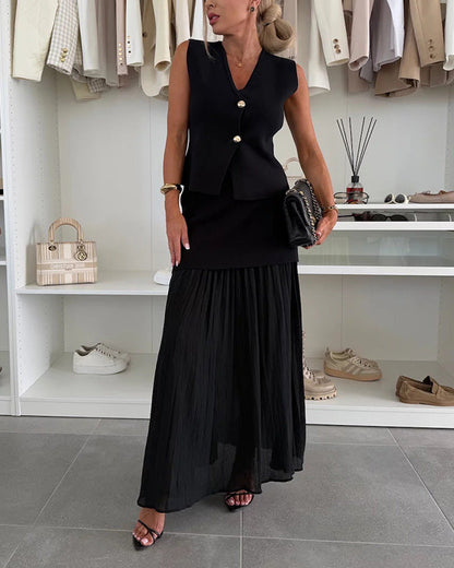 Facerya Fashion Vest And Chiffon Skirt Set