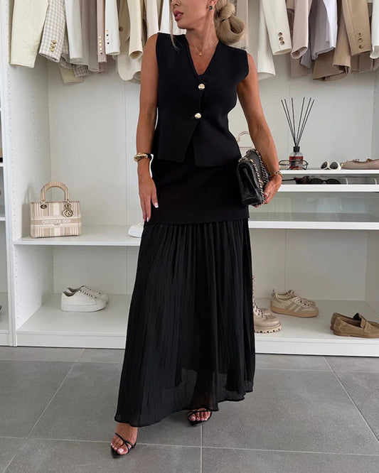 Facerya Fashion Vest And Chiffon Skirt Set