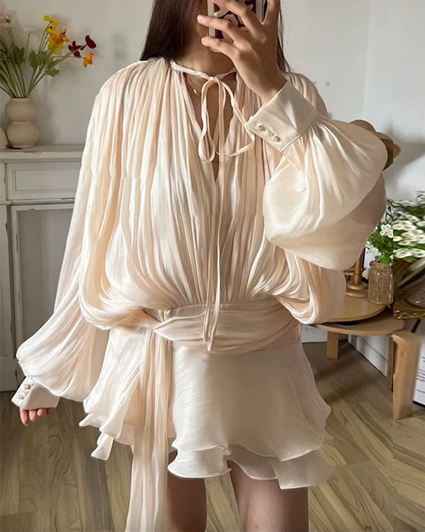 Facerya Satin Irregular Ruffled Mini Dress