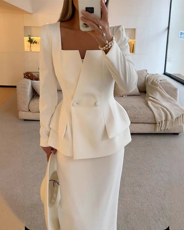 Facerya Two-Button Blazer And Skirt Set