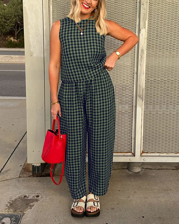 Facerya TK Grid Top And Pants Set