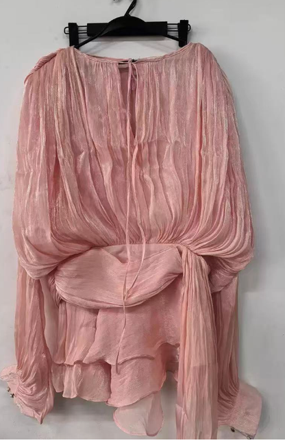 Facerya Satin Irregular Ruffled Mini Dress