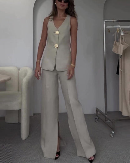 Facerya Gold Button Vest And City Pants Set (12 Colors)