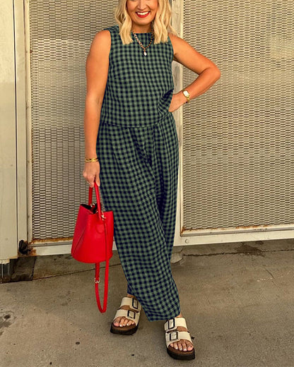 Facerya TK Grid Top And Pants Set