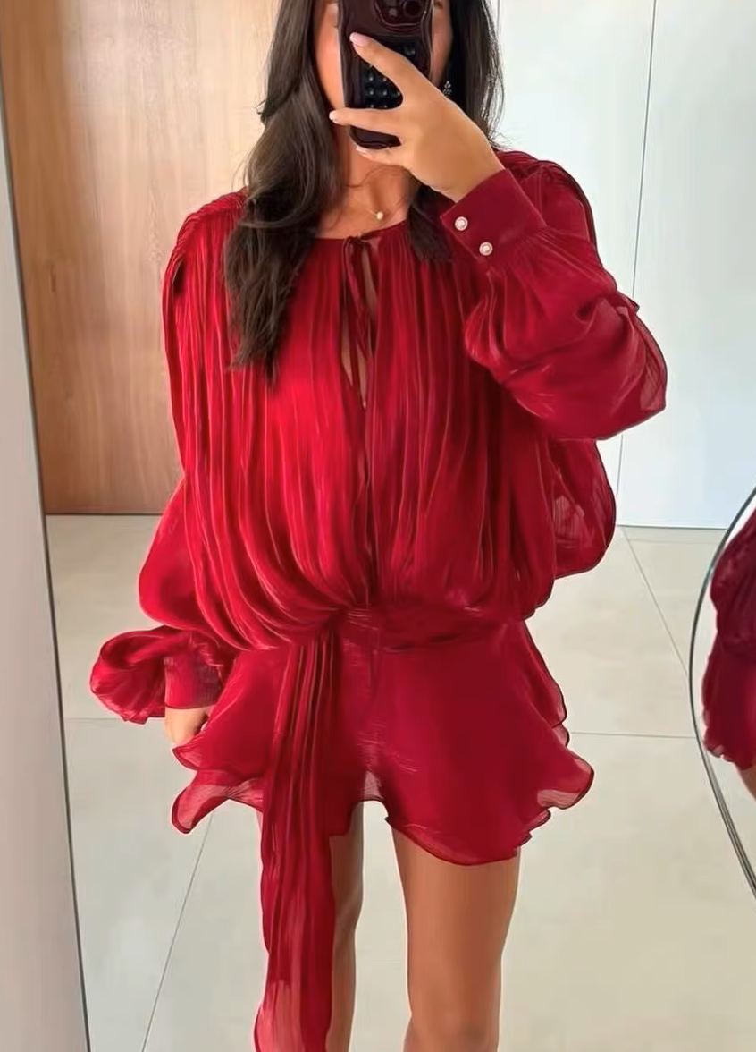 Facerya Satin Irregular Ruffled Mini Dress