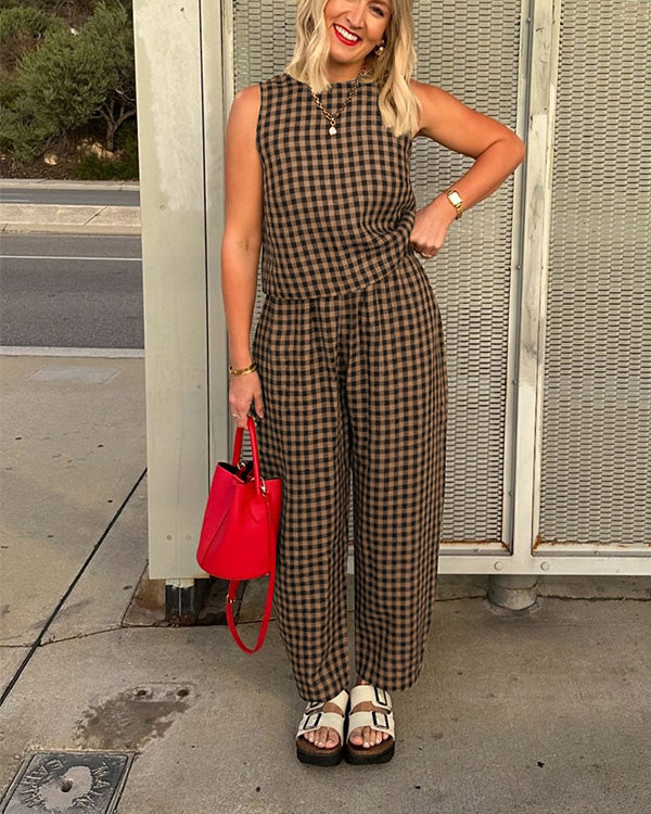 Facerya TK Grid Top And Pants Set