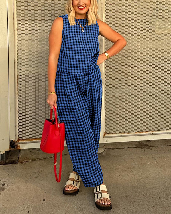 Facerya TK Grid Top And Pants Set