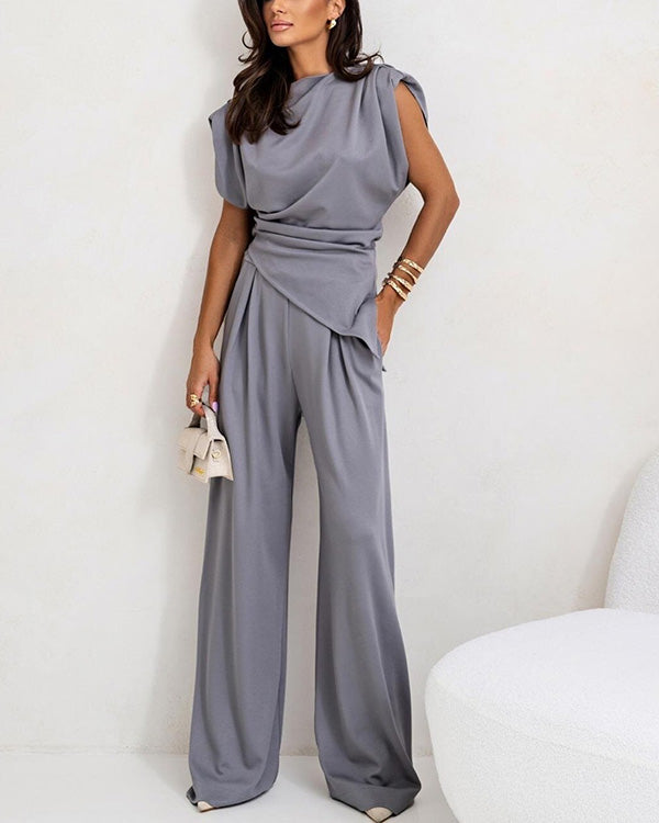 Facerya Irregular Top And Wide Leg Pants Set