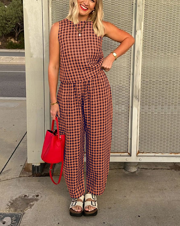 Facerya TK Grid Top And Pants Set