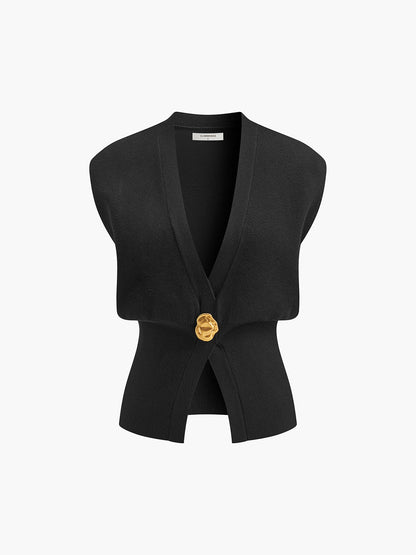 V-Neck Buttoned Detail Sweater Vest