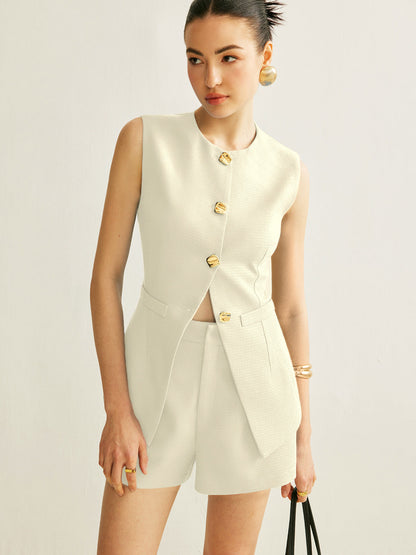 Button Vest With Shorts Set
