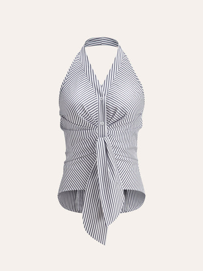 Striped Halter Tie Top