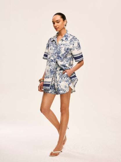 Printed Contrast Trim Shorts Set