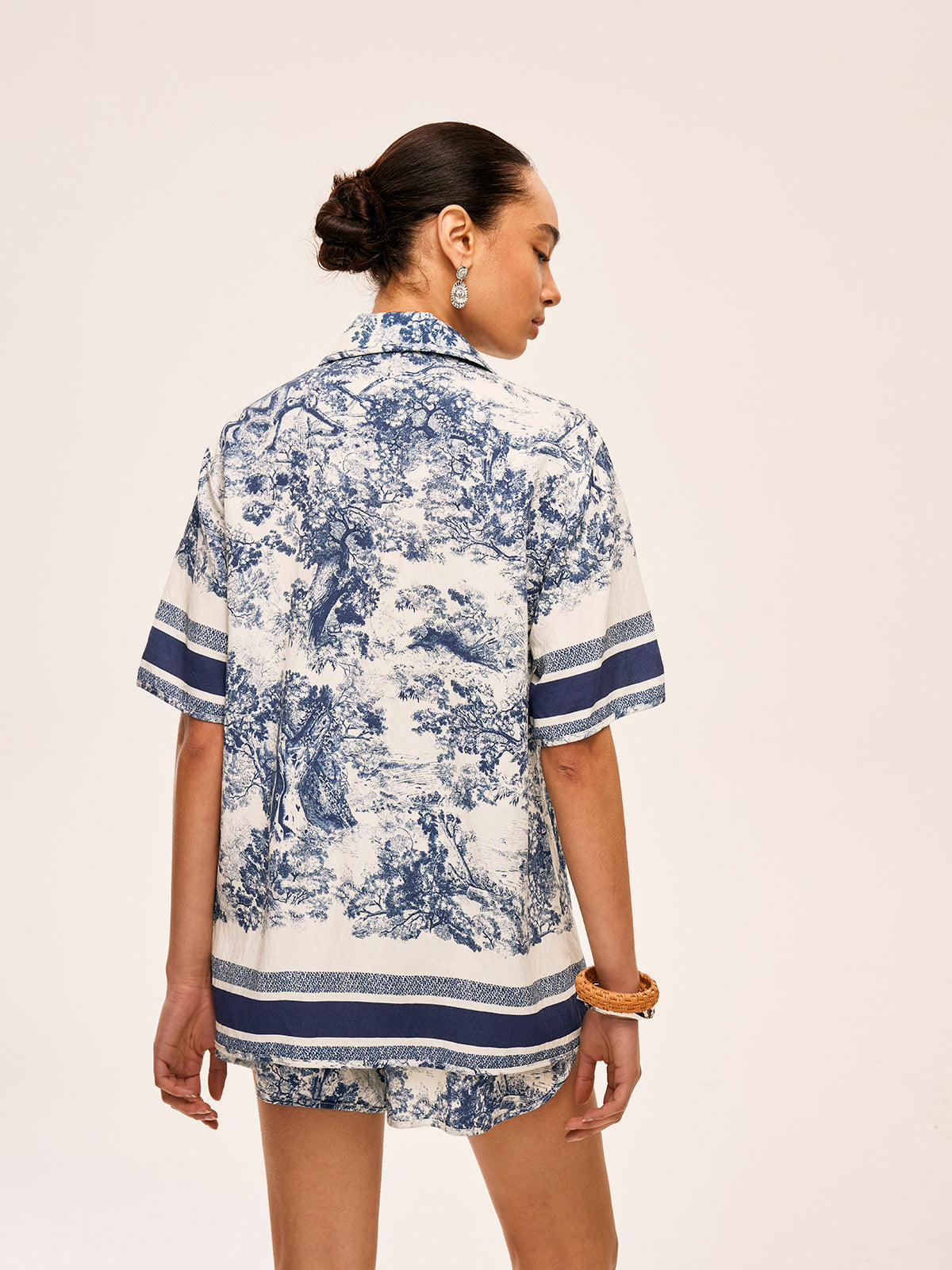 Printed Contrast Trim Shorts Set