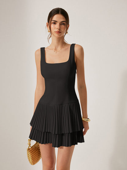 Square Neck Pleated Dress