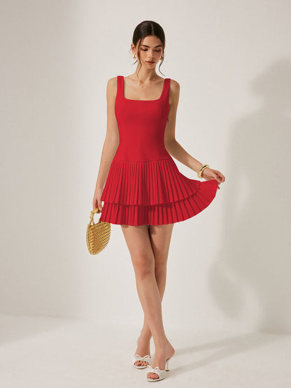 Square Neck Pleated Dress