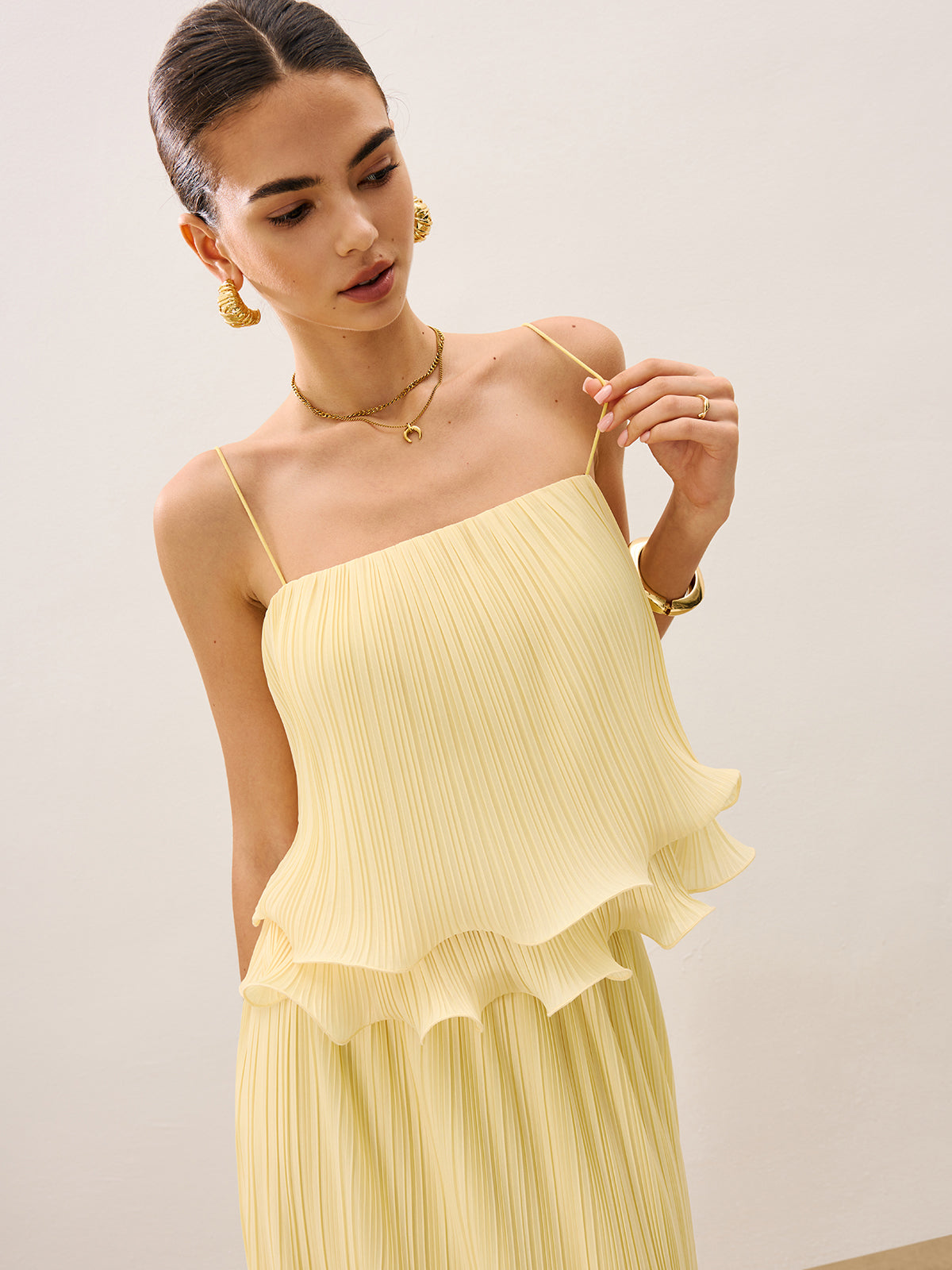 Pleated Layered Ruffle Skirt Set