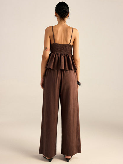 Cotton Peplum Beaded Straps Top and Pants set