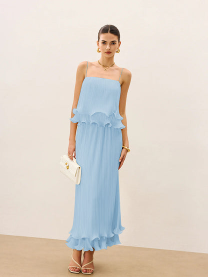 Pleated Layered Ruffle Skirt Set