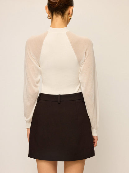 Sheer-Sleeved Cotton Knit Top