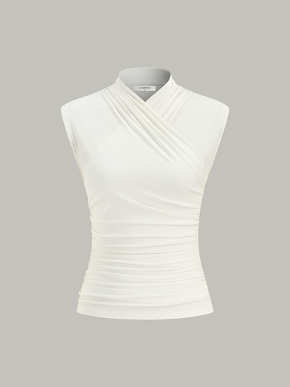 Cross Neck Ruched Tank Top