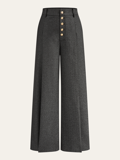 High-Waisted Button-Front Wide-Leg Pants