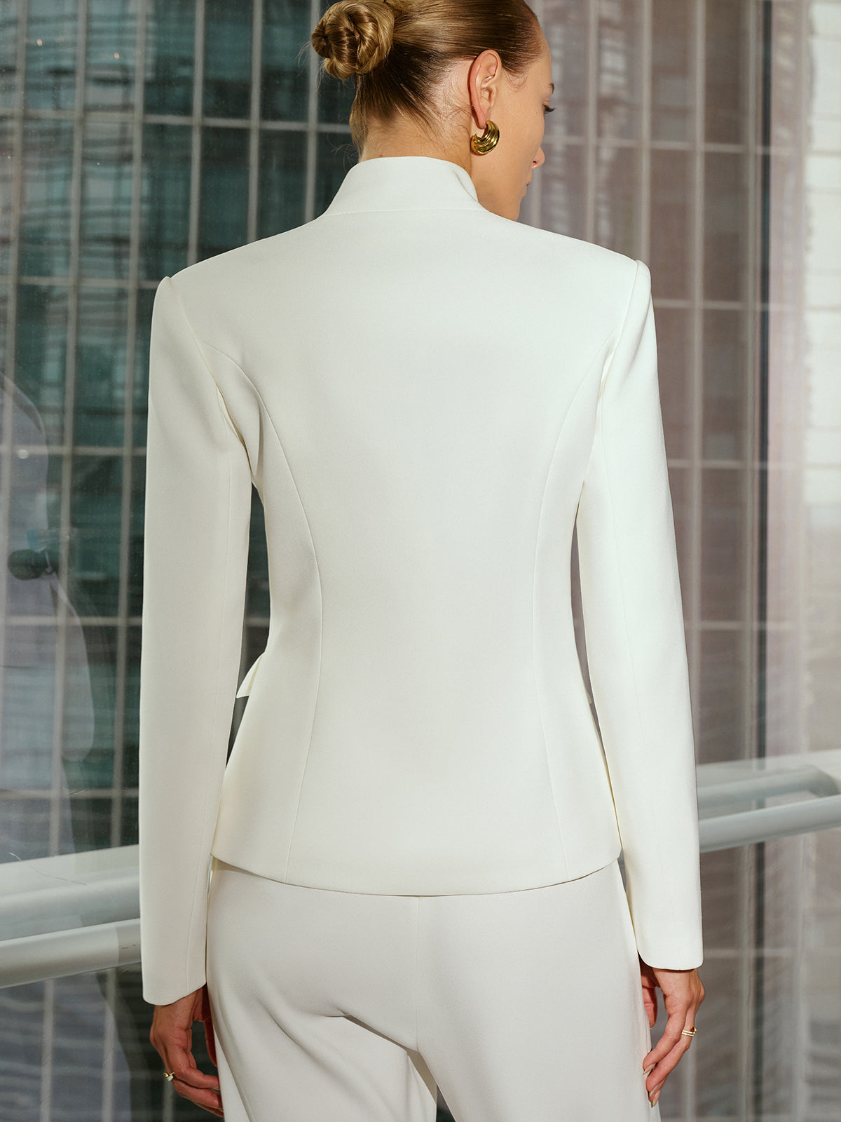 Buckle Detail Stand Collar Blazer