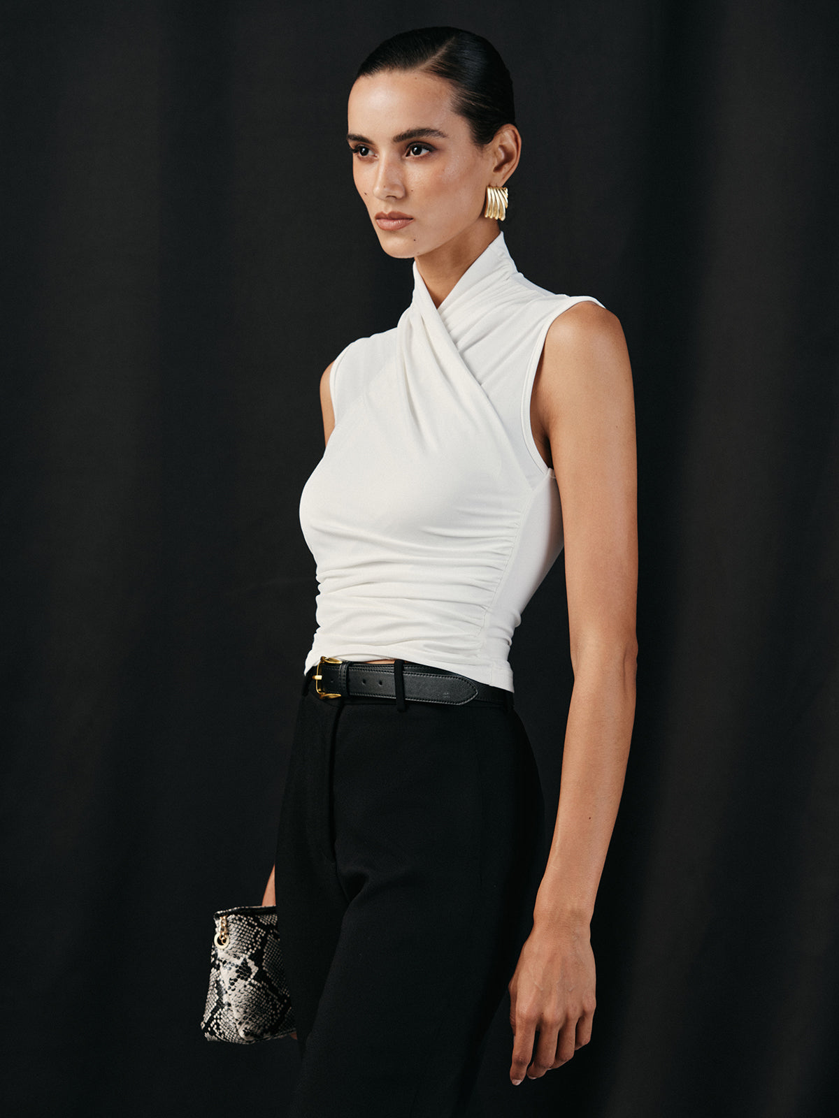 Cross Neck Ruched Tank Top