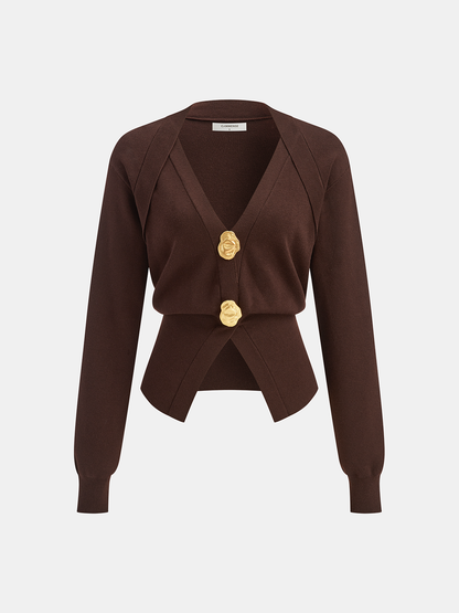 Metal Detail V-Neck Wool Blend Sweater