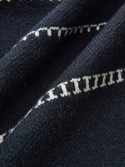 Horse-Pattern Wool Blend Fringe Cardigan