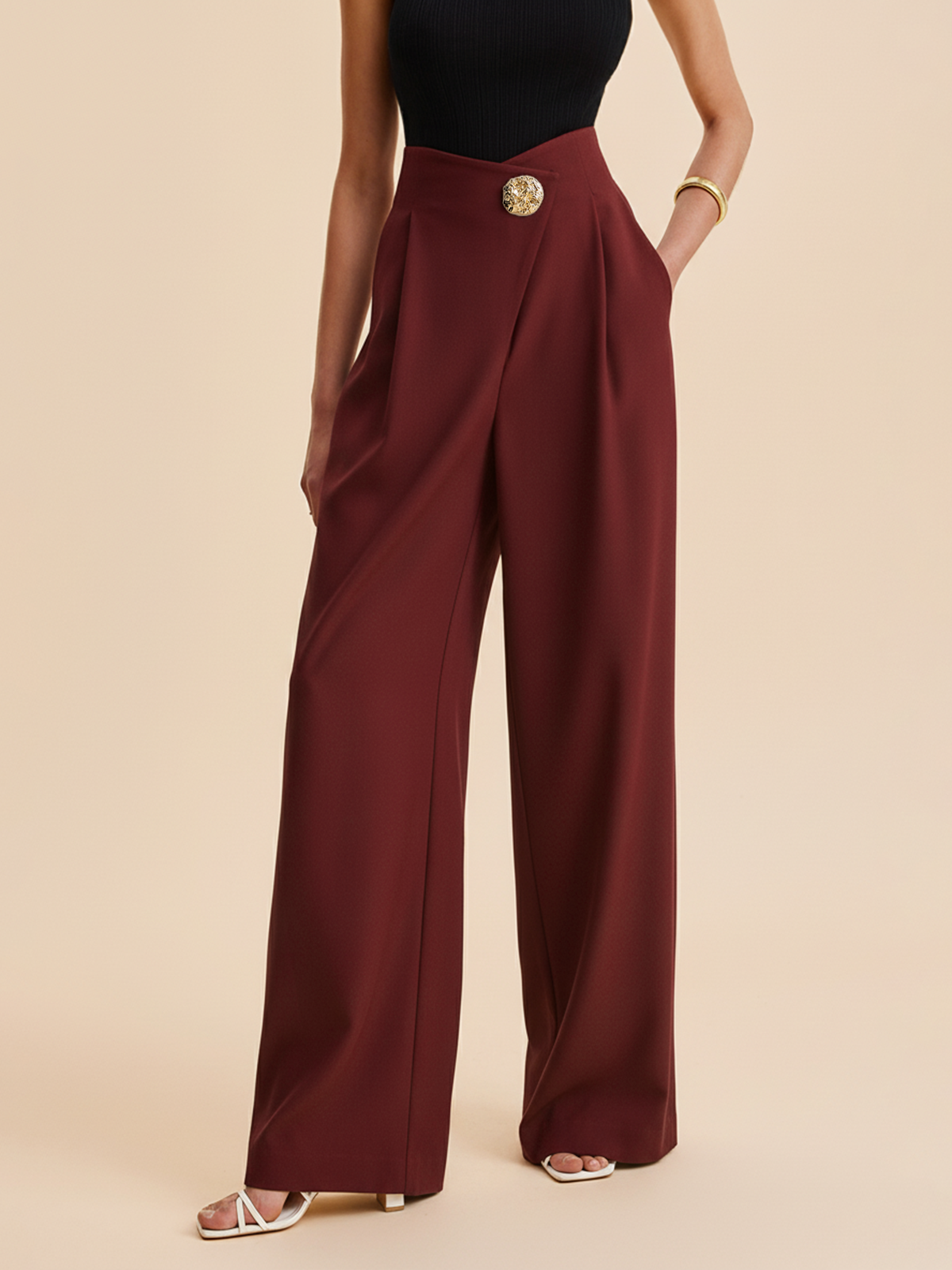 Embellished High-Waist Wide-Leg Pants