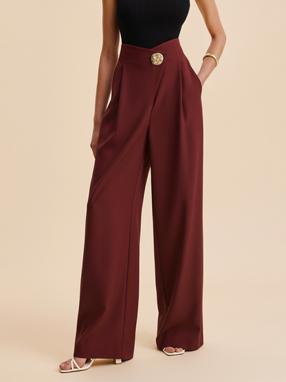 Embellished High-Waist Wide-Leg Pants