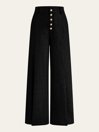 High-Waisted Button-Front Wide-Leg Pants