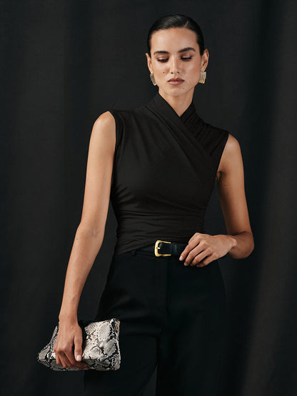 Cross Neck Ruched Tank Top