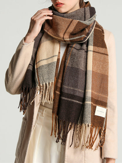 Plaid Fringed Winter Scarf