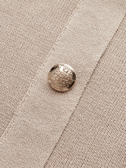 Metal Button Collared Cardigan and Midi Skirt Set