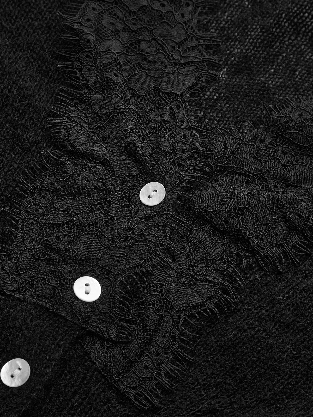 Wool Blend Lace V-Neck Button Knit Top