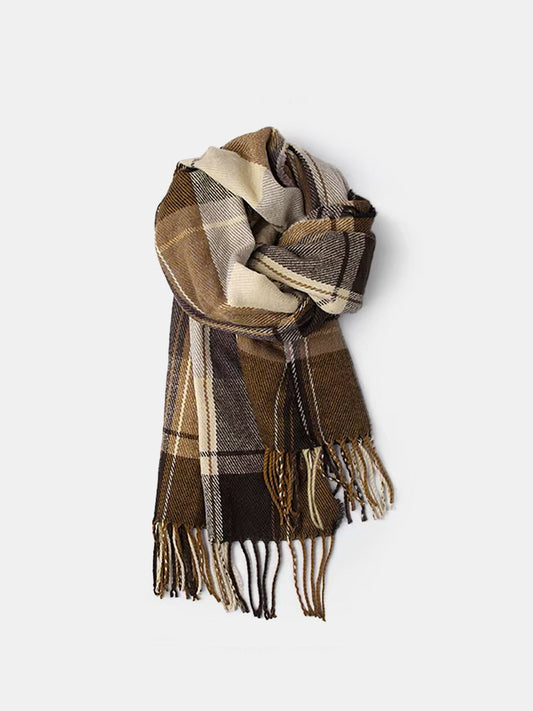 Plaid Fringed Winter Scarf