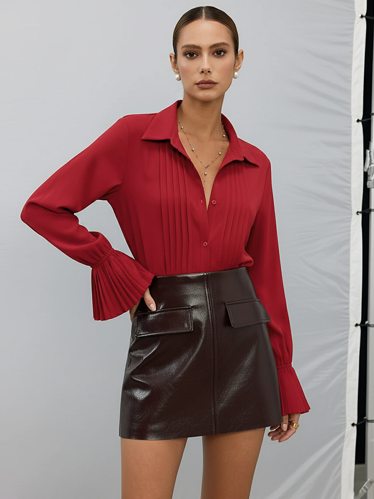 Pleated Bell Sleeve Shirt