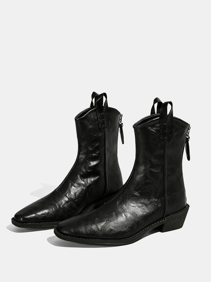 PU Leather Western Ankle Boots
