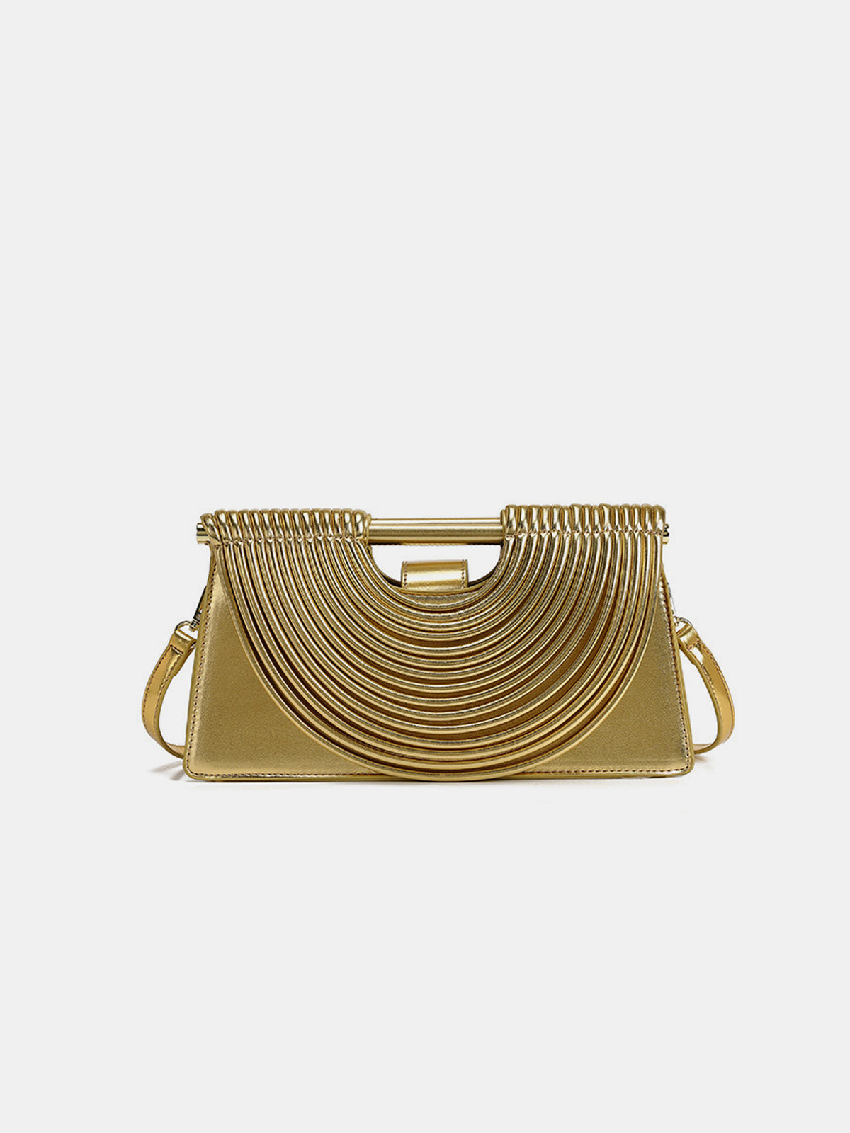 Curved Striped Handle PU Leather Bag