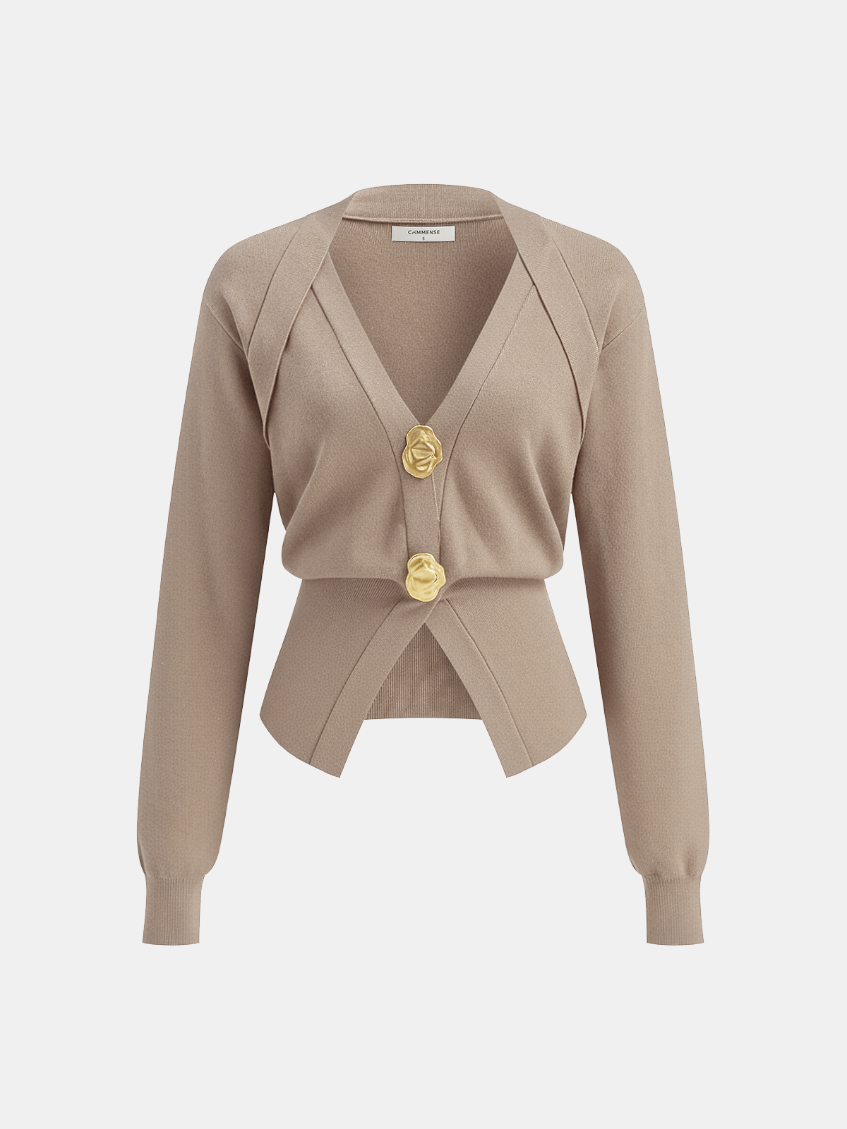 Metal Detail V-Neck Wool Blend Sweater