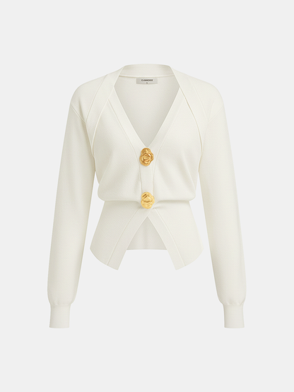 Metal Detail V-Neck Wool Blend Sweater