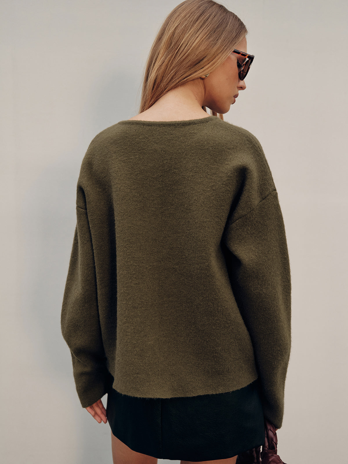 Button-Front Knit Cardigan with Scarf Detail